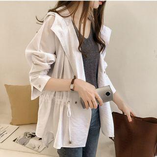 Hooded Puff-sleeve Drawstring Jacket
