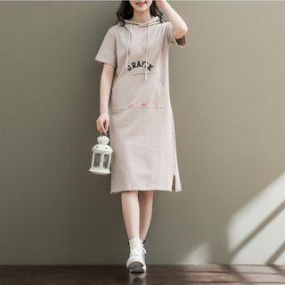 Lettering Hooded Short-sleeve T-shirt Dress
