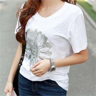 L Me Flower-printing T-shirt