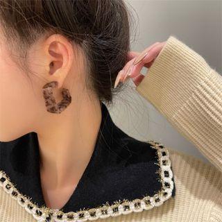 Leopard Square Hoop Earring 1 Pair - Leopard - Brown - One Size