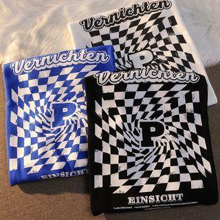 Lettering Checkerboard Print T-shirt