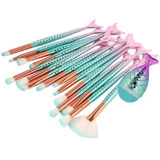 Set Of 16: Gradient Mermaid Tail Makeup Brush Set Of 16 - Green & Pink - One Size