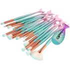Set Of 16: Gradient Mermaid Tail Makeup Brush Set Of 16 - Green & Pink - One Size