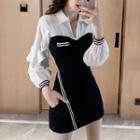 Set: Long-sleeve Paneled Top + Wide-leg Shorts
