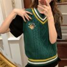 Bear Embroidered Cable Knit Sweater Vest