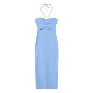 Halter Cutout Slit Mini Bodycon Dress
