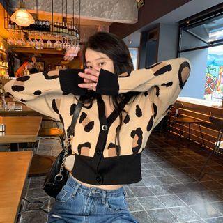 Leopard Print Cardigan Khaki & Black - One Size