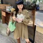 Long-sleeve Wide-collar A-line Dress / Sweater Vest