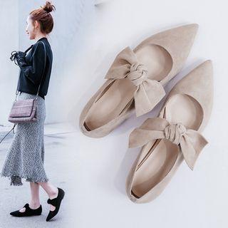 Genuine Suede Bow Accent Flats