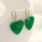 Heart Checker Alloy Dangle Earring 1 Pair - Gold & Green - One Size