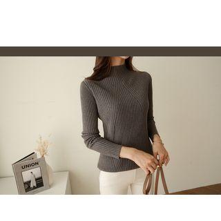 Set Of 2: Mock-neck Colored Ribbed Knit Top