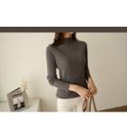 Set Of 2: Mock-neck Colored Ribbed Knit Top