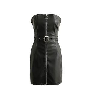 Faux Leather Strapless Sheath Dress