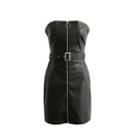 Faux Leather Strapless Sheath Dress