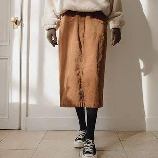 Button-detail Napped Midi Skirt