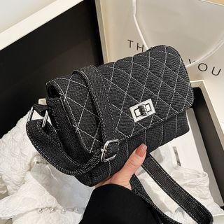 Embroidered Denim Flap Crossbody Bag