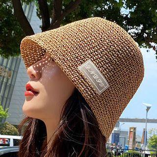 Lettering Applique Straw Bucket Hat