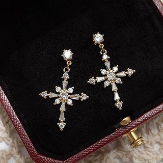 Cross Ear Stud 1 Pair - S925 Silver - One Size