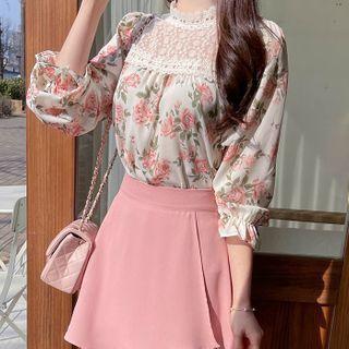 Lace-yoke Floral Blouse