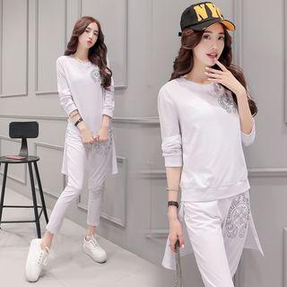 Set : Embellished Knit Top + Pants