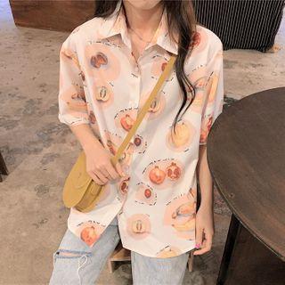 Pomegranate Print Elbow-sleeve Shirt