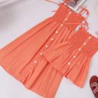 Shirred Camisole Top / Button Detail Spaghetti Strap Dress