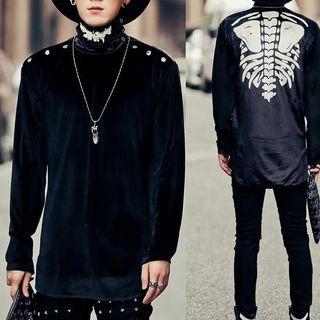 Turtleneck Long Sleeve Bones Print T-shirt