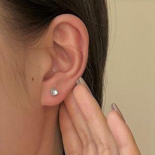 Heart Gemstone Stud Earring 1 Pair - Silver - One Size