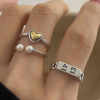 925 Sterling Silver Heart / Numerical / Faux Pearl Open Ring