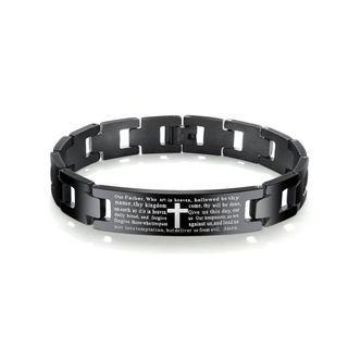 Simple And Fashion Plated Black English Version Of The Bible Cross 316l Stainless Steel Bracelet Black - One Size