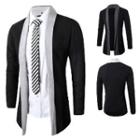 Contrast Placket Open Front Knit Coat
