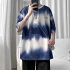 Elbow-sleeve Tie--dyed T-shirt