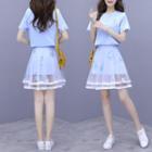 Set: Short-sleeve T-shirt + Mini A-line Mesh Skirt
