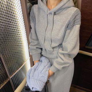 Drop-shoulder Knit-panel Cropped Hoodie