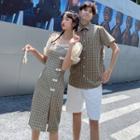 Couple Matching Plaid Short-sleeve Shirt / Sheath Dress / Shorts