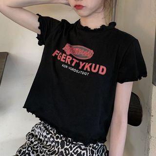Short-sleeve Ruffled Lettering T-shirt