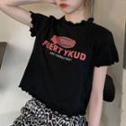 Short-sleeve Ruffled Lettering T-shirt