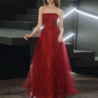 Short-sleeve Embroidered A-line Evening Gown / Short-sleeve Cape / Set