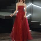 Short-sleeve Embroidered A-line Evening Gown / Short-sleeve Cape / Set