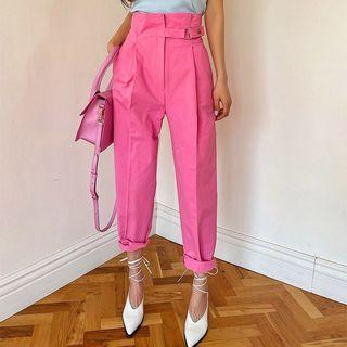 Vivid Belted High-waist Baggy Pants