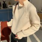 Mock-neck Button-side Wool Blend Sweater