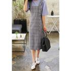 Square-neck Plaid Midi Pinafore Dress