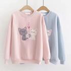 Cat Embroidered Pullover Blue - One Size