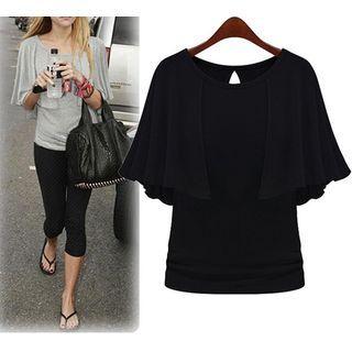 Flared-sleeve Plain T-shirt