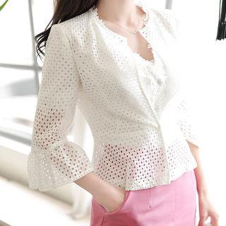 Ruffle-sleeve Perforated Blazer