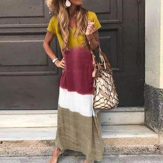 Color Block Short-sleeve Maxi T-shirt Dress