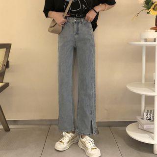 Slit High Waist Straight Leg Jeans