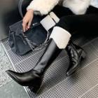 Faux Shearling Panel Block-heel Tall Boots