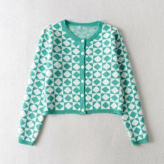 Two-tone Patterned Cropped Cardigan