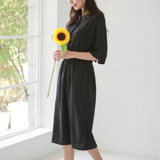Hidden-button Long Shirtdress